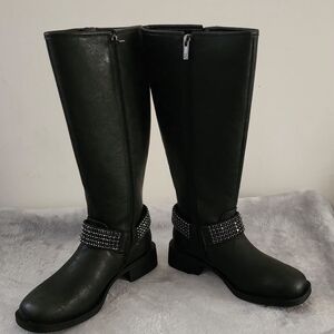 New York & Company Carter Tall Moto Boots with Rhinestones Color:Black Size:7